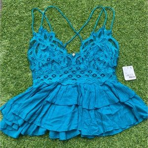 Free People Adella Camisole in Teal, Size Medium